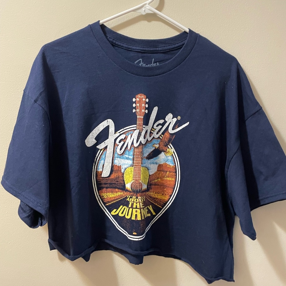 Fender Retro Rock Navy Graphic Cropped T-Shirt
